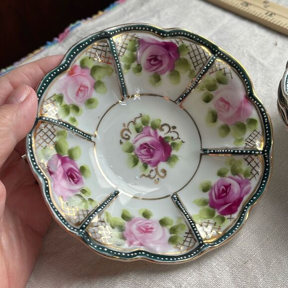 Antique Nippon hand-painted bowls either roses. Gold gilt 1891-1921 - Picture 2 of 8